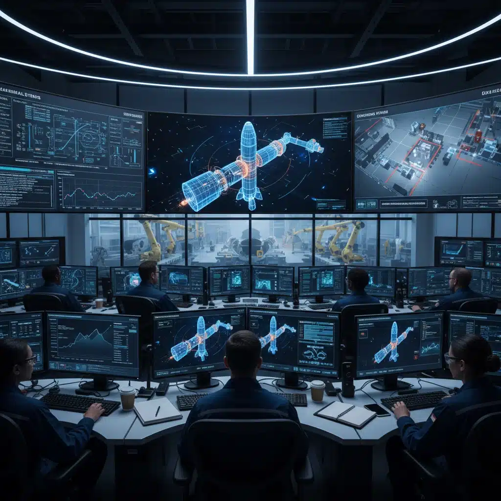 Aerospace engineers using digital twins for real-time monitoring