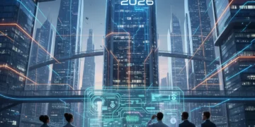Navigating the 2026 AI Act: Essential Compliance for US Tech Futuristic cityscape with data flows and 'AI Act 2026' logo, representing AI regulation and tech compliance.