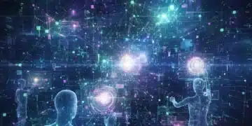 Abstract neural network with human interaction symbolizing AI ethics