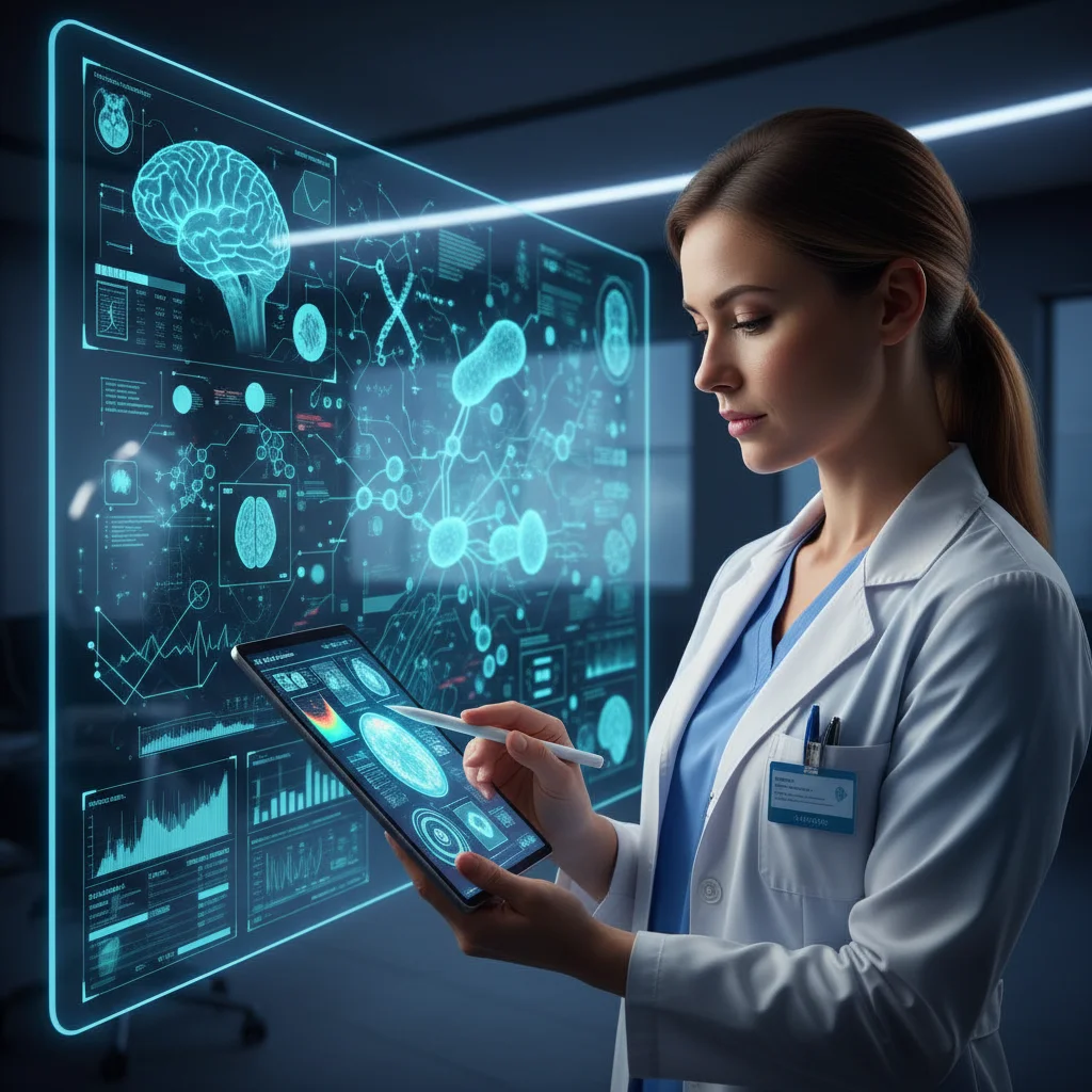 Healthcare professional utilizing AI for medical diagnostics.