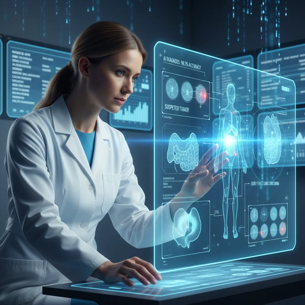 Physician analyzing AI precision diagnostics for personalized treatment