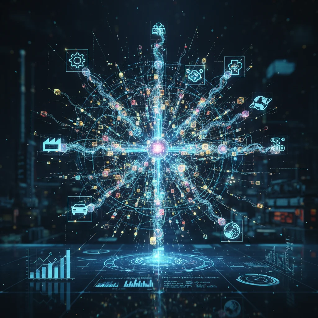 Complex neural network visualization depicting the power and reach of Artificial Intelligence.