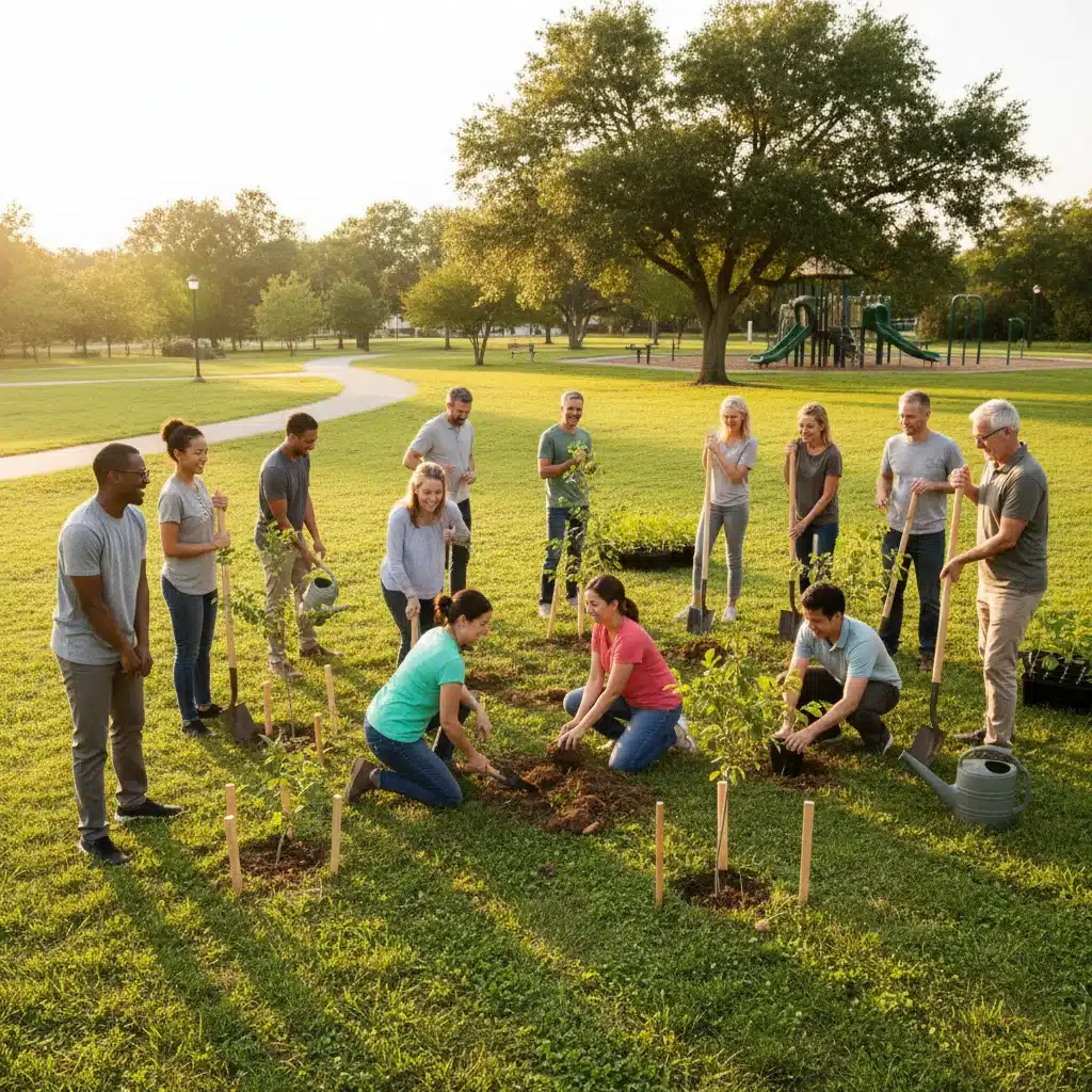 Volunteers engaging in community tree planting