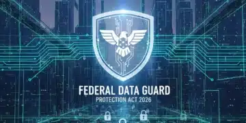 Digital Privacy 2026: New Federal Data Protection Laws Explained Digital shield protecting data streams in a futuristic city, symbolizing federal data protection laws 2026.