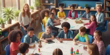 Education and Social Mobility: 2026 Initiatives in the US Diverse students collaborating in a modern classroom, symbolizing educational opportunity.