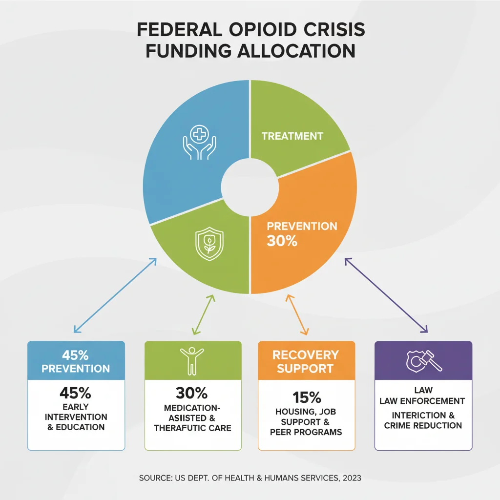 Infographic showing federal funding allocation for opioid crisis initiatives.