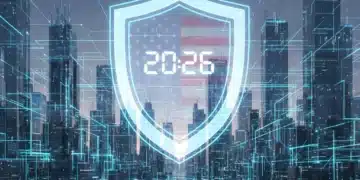 Futuristic cityscape protected by a digital shield, representing Zero Trust cybersecurity for US infrastructure in 2026.