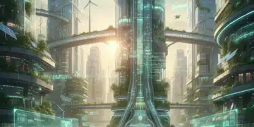 Futuristic cityscape with green energy and diverse collaboration representing 2026 CSR trends.
