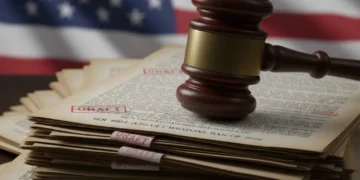 Gun Control 2026: Federal Legislative Efforts & Impact Analysis Gavel on legislative documents, symbolizing 2026 federal gun control legislation.