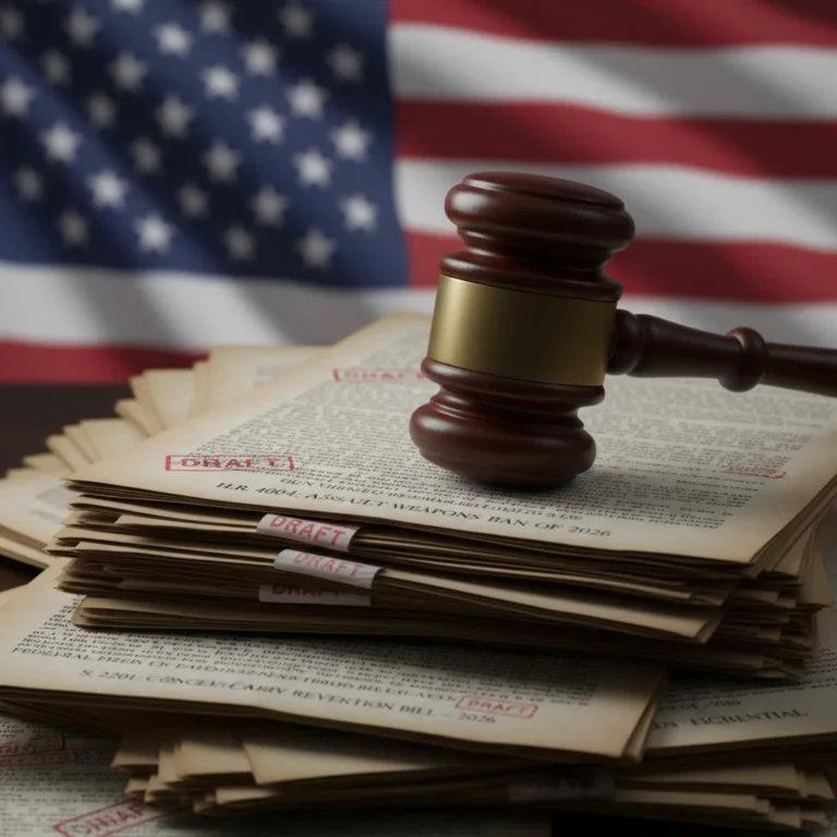 Gavel on legislative documents, symbolizing 2026 federal gun control legislation.