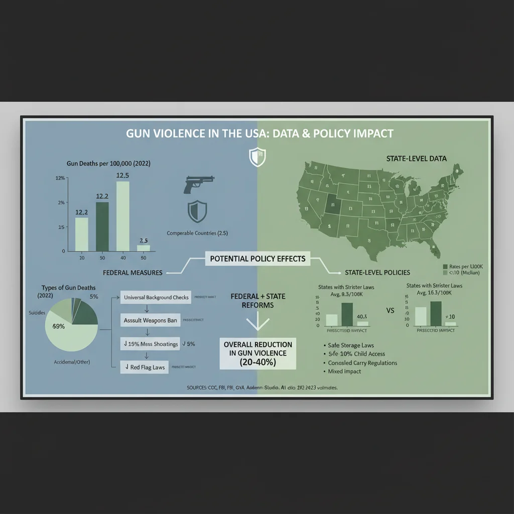 Infographic displaying gun violence statistics and federal gun control impacts.