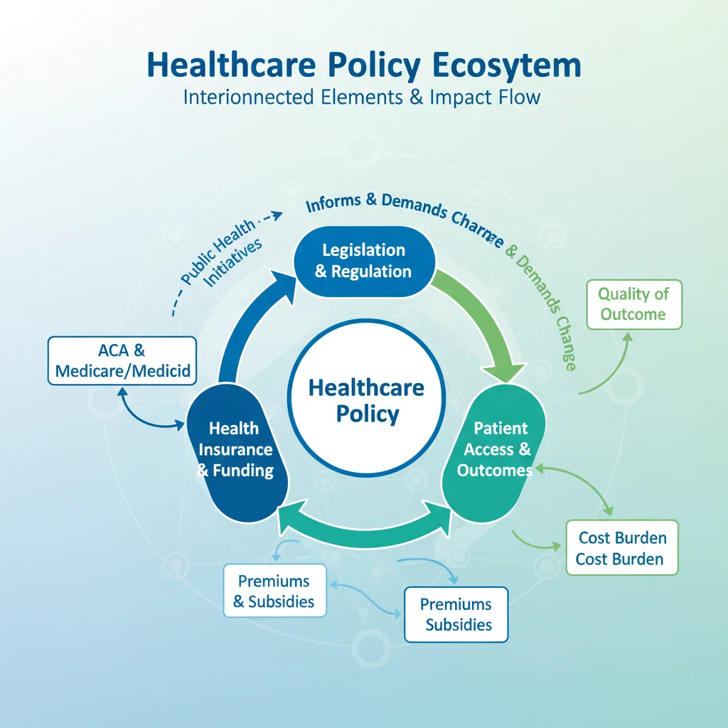 Infographic illustrating healthcare policy and its impact on patient outcomes.