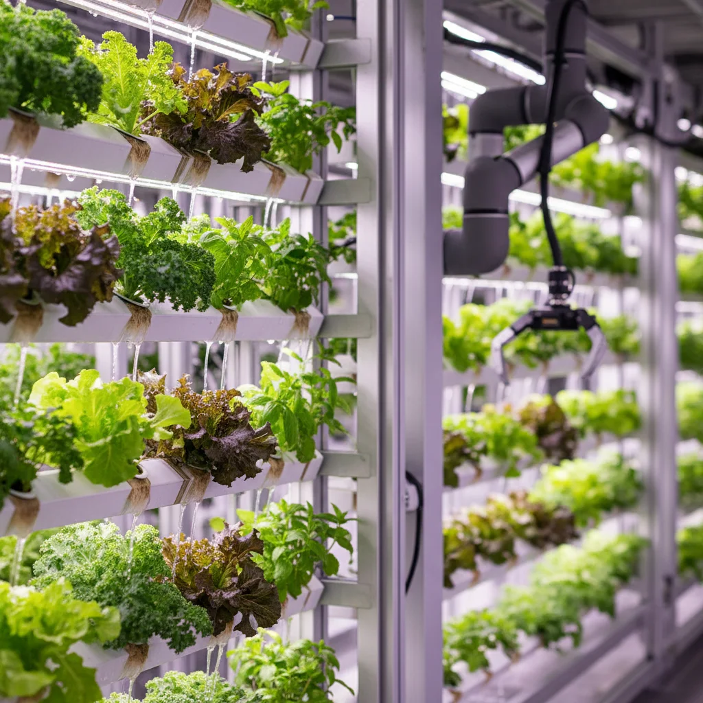 Hydroponic leafy greens in vertical farm