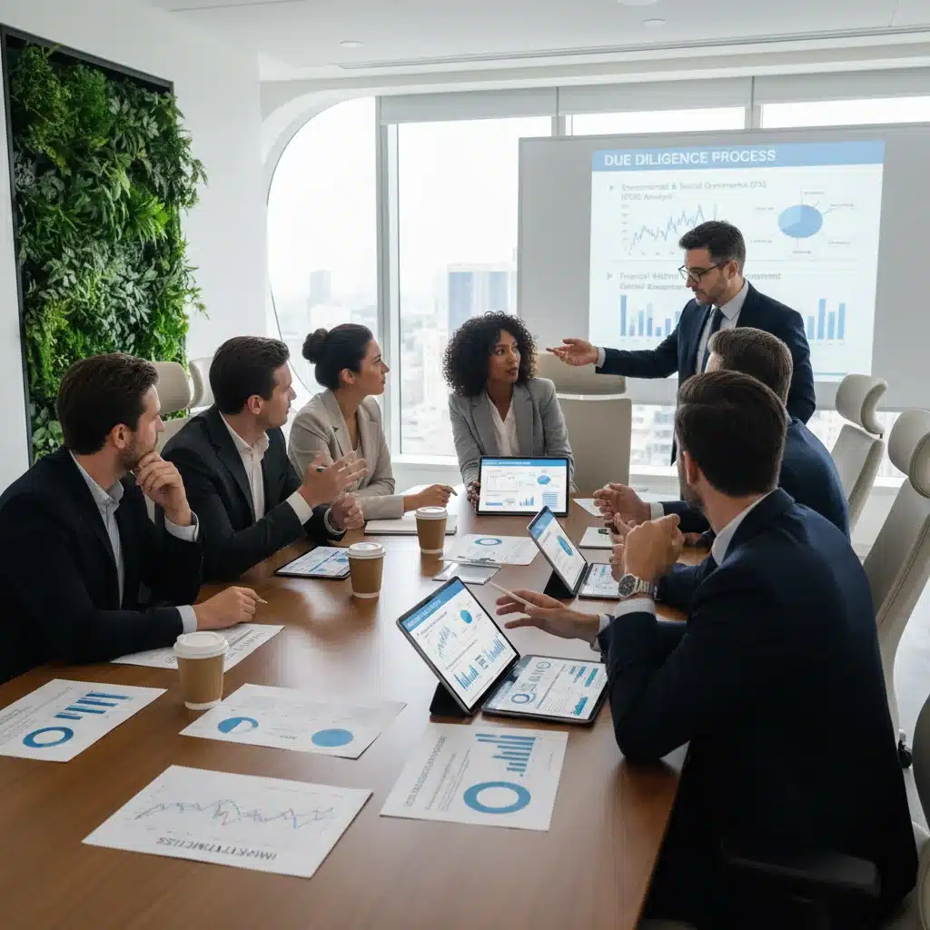 Diverse team collaborating on impact investment strategy