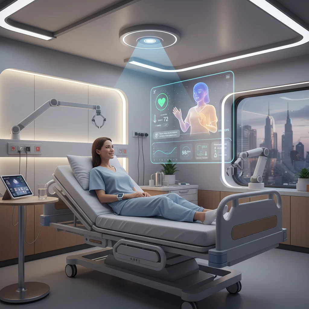 Patient interacting with AI virtual assistant for enhanced care experience