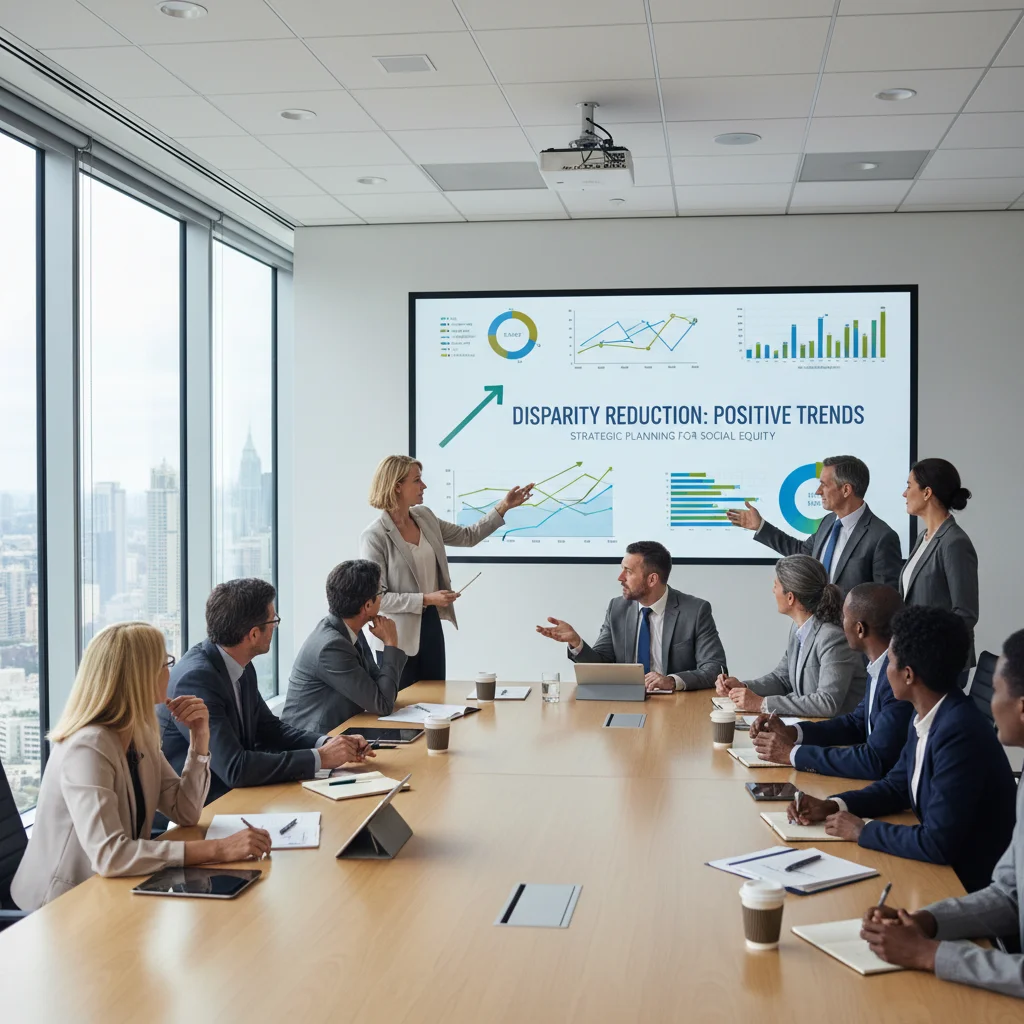 Policymakers and community leaders analyzing social equity data