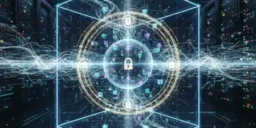 Quantum computing protecting data streams, futuristic security technology