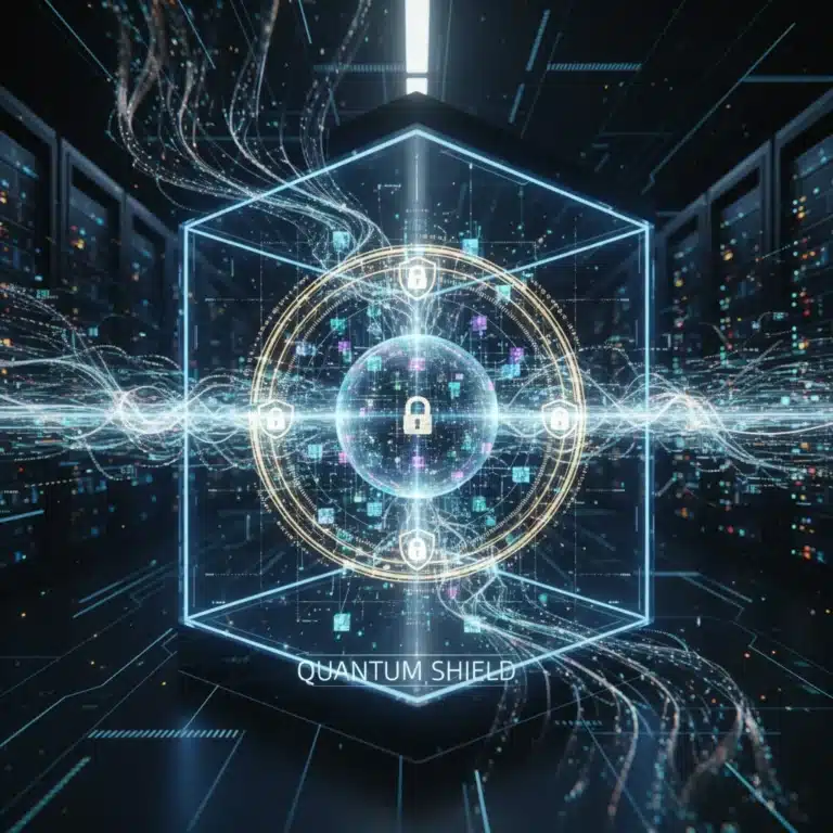 Quantum computing protecting data streams, futuristic security technology