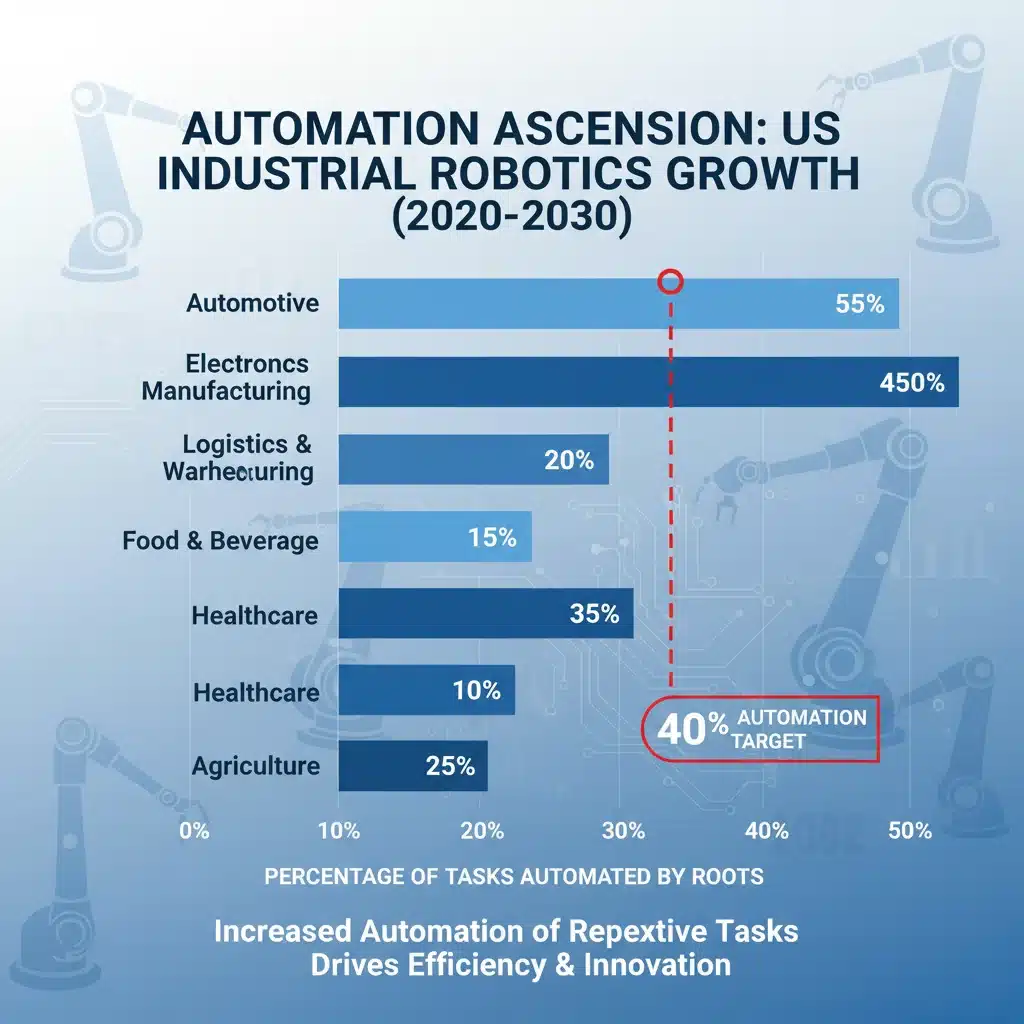 Infographic showing projected robotic automation growth in US industries by 2030