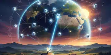 Space-Based Internet: Bridging the Digital Divide for 10 Million US Households by 2029 Satellite constellation providing internet to a rural home, bridging the digital divide.