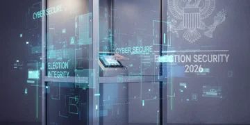 Secure voting booth with digital security features for Election Security 2026 federal guidelines