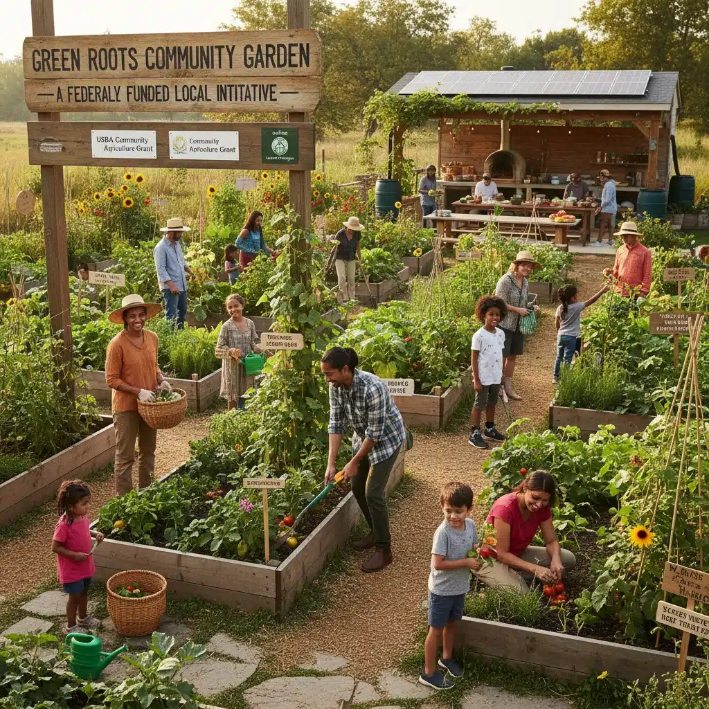 Vibrant community garden, a successful result of federal funding and local initiative.