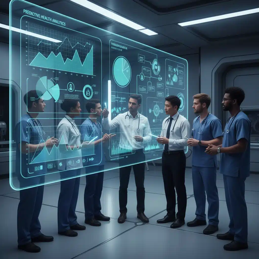 Healthcare team reviewing AI-generated predictive insights for patient care planning.