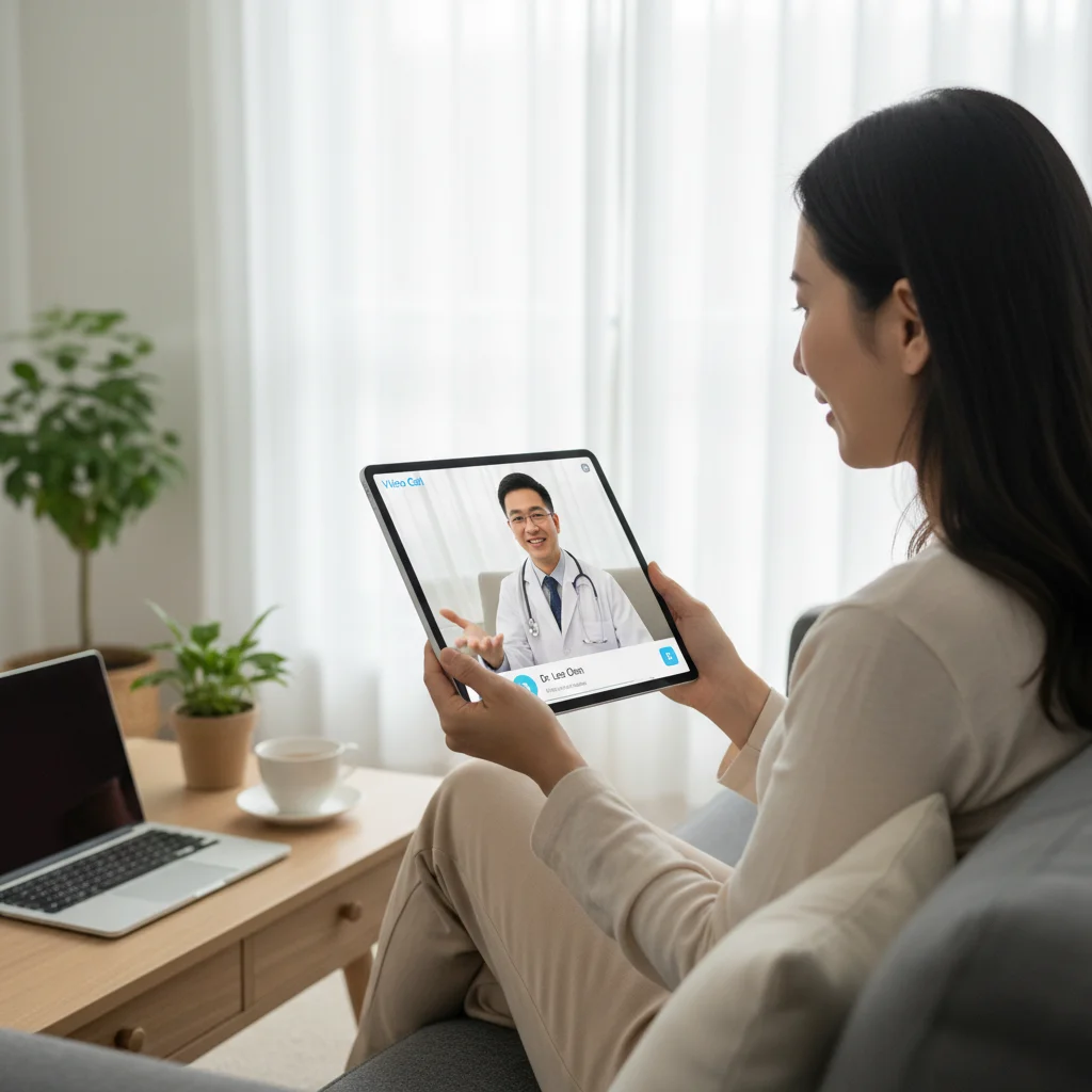 Patient using telemedicine for a doctor's consultation, highlighting technological advancements.