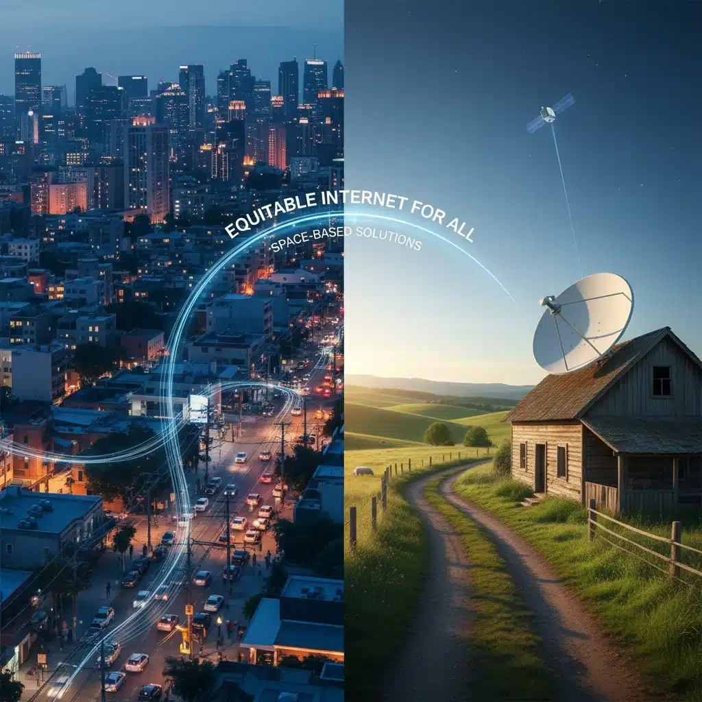 Urban and rural internet access comparison with satellite dish.