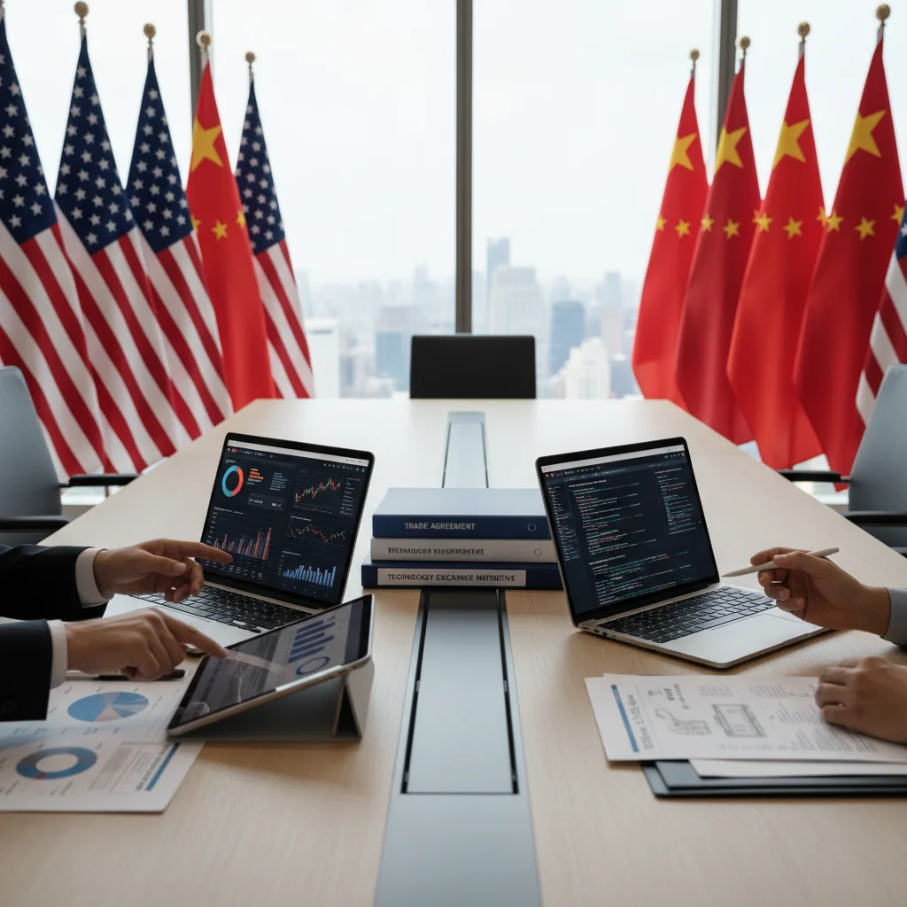 Diplomatic representatives from the US and China engaged in high-level discussions.