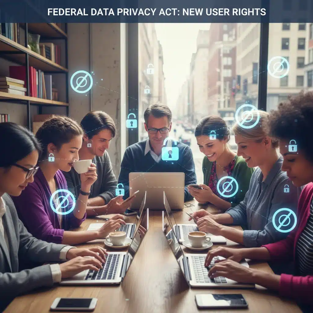 Diverse users interacting with devices, highlighting personal impact of federal data protection laws.