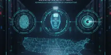 Futuristic biometric authentication interface for US organizations 2026