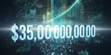 Illustration of U.S. national debt reaching $35 trillion with economic indicators