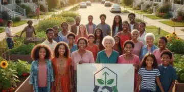 Diverse community benefiting from social programs, showing hope and financial stability
