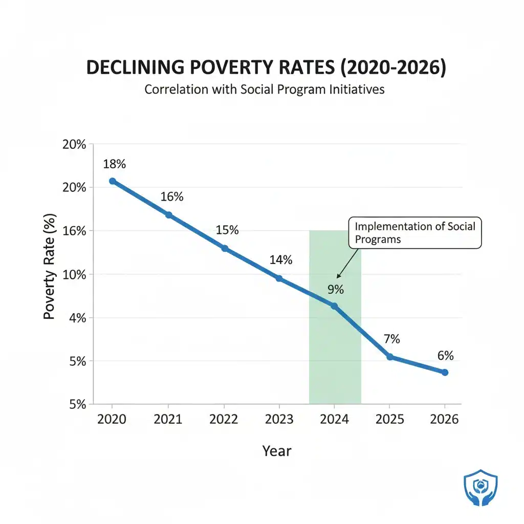 Infographic showing a 10% reduction in poverty rates from social programs by 2026