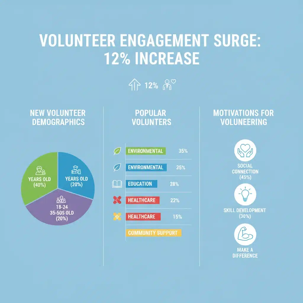 Infographic showing key statistics on 2026 volunteer engagement trends and demographics.