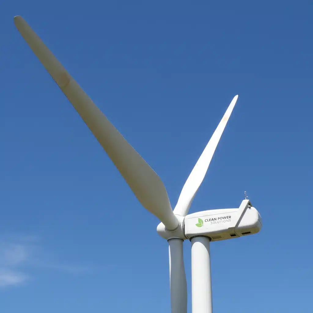 Giant wind turbine blade generating clean electricity against a blue sky