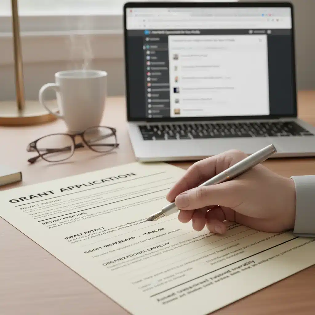Detailed grant application form with budget and impact sections
