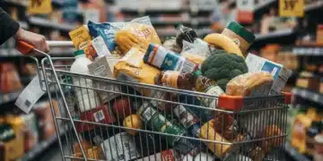 Inflation Update: Why Consumer Prices Increased by 3.8% and What's Next Shopping cart filled with groceries, representing rising consumer prices and inflation's impact on household budgets.